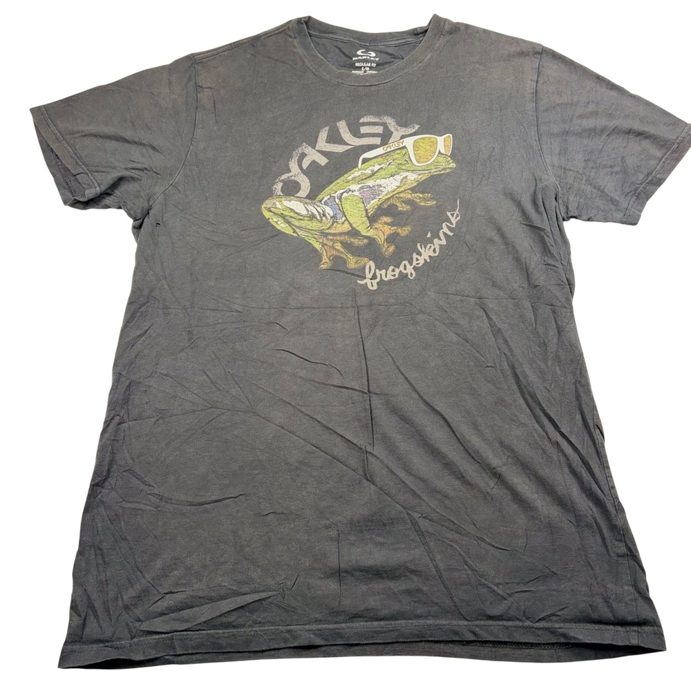 Oakley Frogskins Graphic T-Shirt Mens Large Black Regular Fit Distressed Frog L